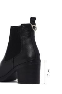 بوت زنانه چرمی مشکی پاشنه ضخیم کابوی دری مد