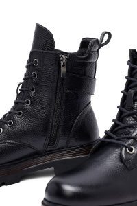 بوت پستال زنانه چرمی مشکی بند دار زیپ دار دری مد