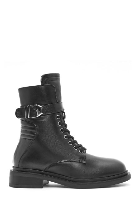 بوت پستال زنانه چرمی مشکی زیپ دار دری مد