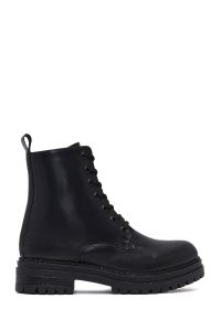 بوت پستال زنانه چرمی مشکی زیپ دار کفی ضخیم دری مد