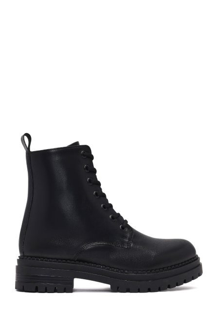 بوت پستال زنانه چرمی مشکی زیپ دار کفی ضخیم دری مد