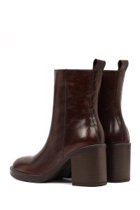 بوت چرمی زنانه قهوه‌ای زیپ‌دار پاشنه ضخیم دری‌مد