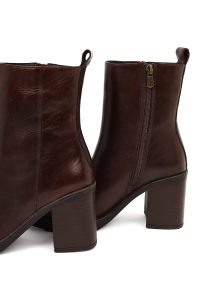 بوت چرمی زنانه قهوه‌ای زیپ‌دار پاشنه ضخیم دری‌مد