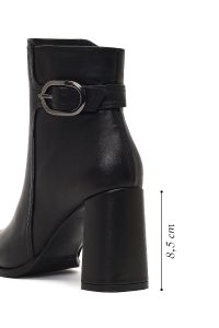 بوت چرمی زنانه مشکی زیپ‌دار سگک‌دار پاشنه ضخیم دری مد