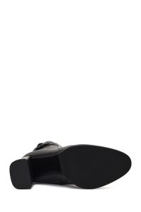 بوت چرمی زنانه مشکی زیپ‌دار سگک‌دار پاشنه ضخیم دری مد