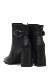 بوت چرمی زنانه مشکی زیپ‌دار سگک‌دار پاشنه ضخیم دری مد