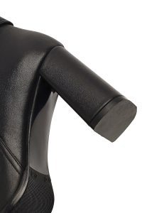 بوت چرمی زنانه مشکی زیپ‌دار سگک‌دار پاشنه ضخیم دری مد