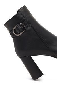 بوت چرمی زنانه مشکی زیپ‌دار سگک‌دار پاشنه ضخیم دری مد