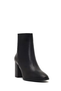 بوت چرمی زنانه مشکی زیپ‌دار پاشنه ضخیم دری مد