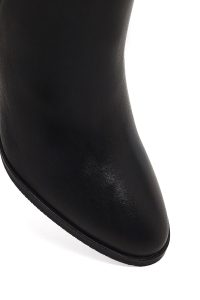 بوت چرمی زنانه مشکی زیپ‌دار پاشنه ضخیم دری مد