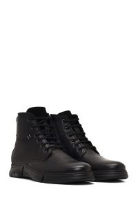 بوت چرمی مردانه مشکی بندی زیپ‌دار دری‌مد