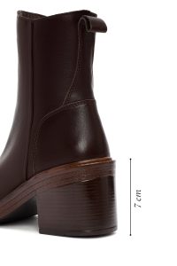 بوت چرمی پاشنه ضخیم قهوه ای زیپ دار زنانه دری مد
