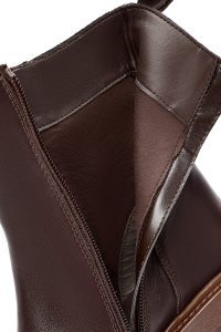 بوت چرمی پاشنه ضخیم قهوه ای زیپ دار زنانه دری مد