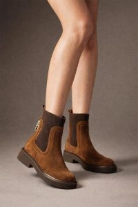 بوت چلسی زنانه جیر قهوه ای دری مد