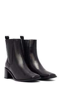 بوت چلسی زنانه چرمی مشکی پاشنه ضخیم دری مد