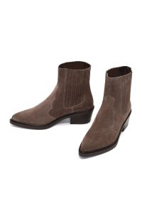 بوت چلسی کابویی جیر زنانه ویزون پاشنه ضخیم کوتاه دری مد