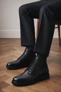 بوت کژوال چرمی مردانه مشکی بندی زیپ‌دار دری‌مد