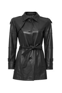 ترنچ کت چرمی زنانه مشکی کمربنددار Annamaria دری مد