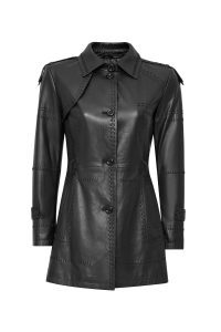 ترنچ کت چرمی زنانه مشکی کمربنددار Annamaria دری مد