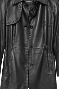 ترنچ کت چرمی زنانه مشکی کمربنددار Annamaria دری مد