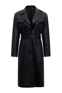 ترنچ‌کت زنانه Selena چرم مشکی یقه‌خزدار دری مد