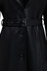 ترنچ‌کت زنانه Selena چرم مشکی یقه‌خزدار دری مد