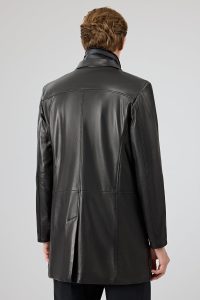 ترنچ‌کت چرمی مردانه مشکی یقه خزدار Barella دری مد