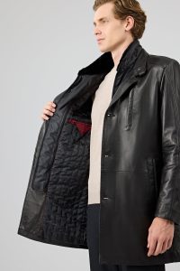 ترنچ‌کت چرمی مردانه مشکی یقه خزدار Barella دری مد