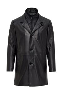 ترنچ‌کت چرمی مردانه مشکی یقه خزدار Barella دری مد