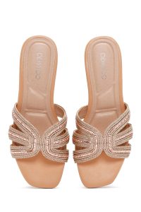 دمپایی زنانه بژ نگین‌دار دری مد