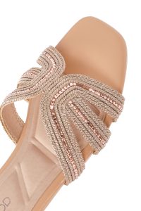 دمپایی زنانه بژ نگین‌دار دری مد