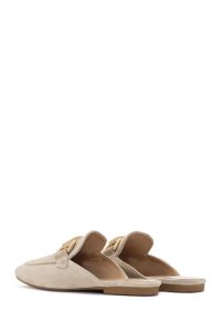 دمپایی زنانه جیر بژ سگک‌دار دری مد