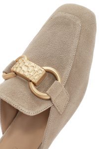 دمپایی زنانه جیر بژ سگک‌دار دری مد