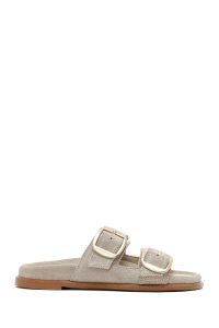 دمپایی زنانه جیر بژ سگک‌دار دری مد