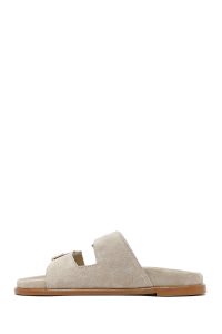 دمپایی زنانه جیر بژ سگک‌دار دری مد