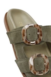 دمپایی زنانه جیر سبز دو سگکه دری مد