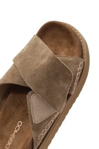 دمپایی زنانه جیر قهوه‌ای لژدار دری مد