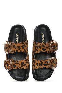 دمپایی زنانه جیر پلنگی دو سگکه دری مد