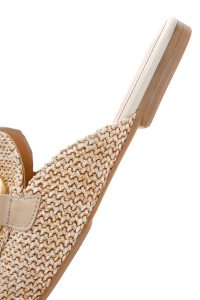 دمپایی زنانه حصیری چرمی بژ با جزئیات سگک دری مد