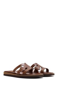 دمپایی زنانه چرم قهوه‌ای دری مد