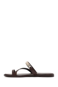 دمپایی زنانه چرم قهوه‌ای دری مد