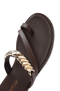 دمپایی زنانه چرم قهوه‌ای دری مد