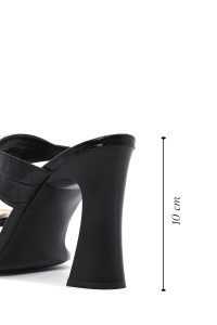 دمپایی زنانه چرم کروکو مشکی پاشنه‌بلند ضخیم دری مد