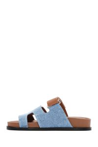 دمپایی زنانه چرمی قهوه ای روشن بندی دری مد