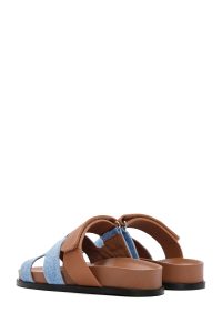 دمپایی زنانه چرمی قهوه ای روشن بندی دری مد