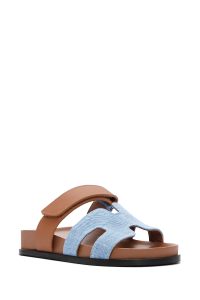 دمپایی زنانه چرمی قهوه ای روشن بندی دری مد