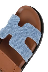 دمپایی زنانه چرمی قهوه ای روشن بندی دری مد