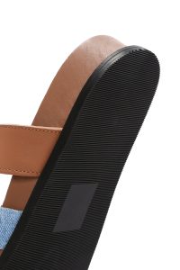 دمپایی زنانه چرمی قهوه ای روشن بندی دری مد