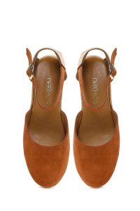 صندل زنانه اسپادریل جیر نارنجی بنددار مچ پا لژدار دری مد