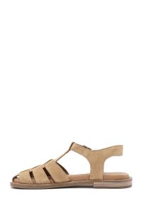 صندل زنانه جیر بژ بنددار مچ پا دری مد